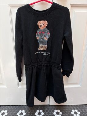 Polo Ralph Lauren girls size S(7) Sweater Dress Bear Black pullover logo